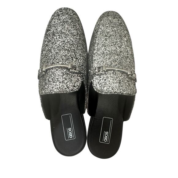 Asos Holiday Party Black Glitter Loafer Flats Womens 10 Snaffle Bit Slip Ons Fun - Picture 6 of 11